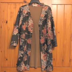 Floral Long Suede-like Jacket- Size Small